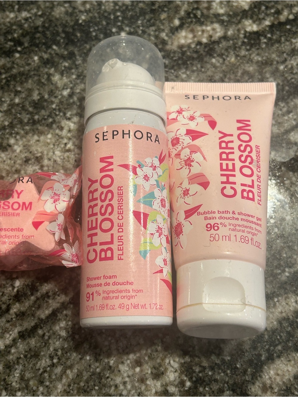 Sephora Cherry Blossom Shower Foam & Gel Set - Light Pink- including bath star